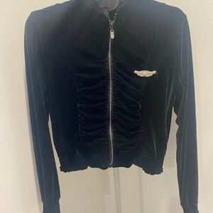 Apple Bottoms Black Velour Zip Up Vintage Y2K Rare Ruching Detail Crystals Large